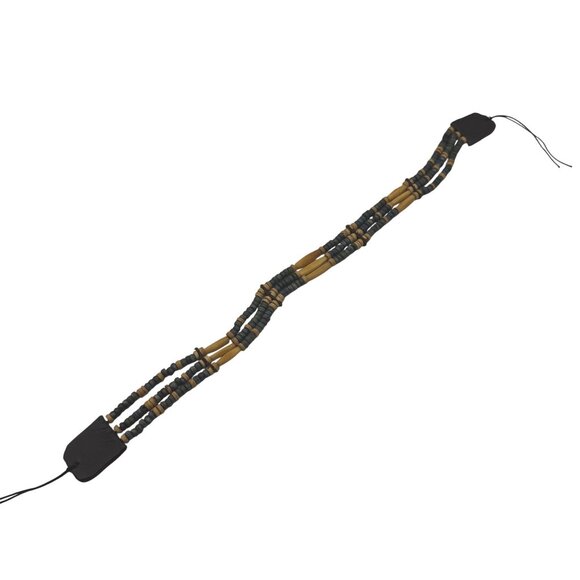 Wood Beaded Multistrand Choker Necklace Blue Yellow Tribal Bohemian Adjustable - Picture 2 of 5